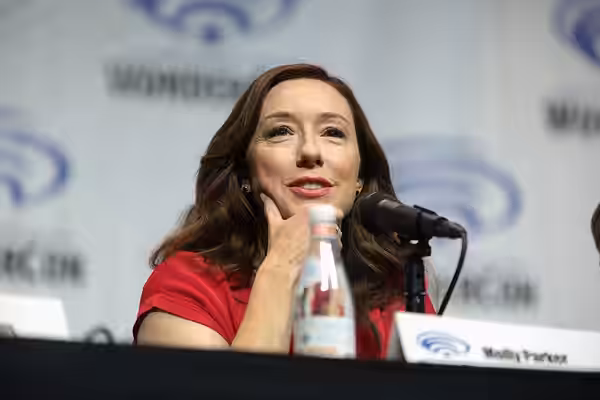 Molly Parker speaking at the 2018 WonderCon, for "Netflix's Lost in Space", at the Anaheim Convention Center in Anaheim, California. Please attribute to Gage Sk