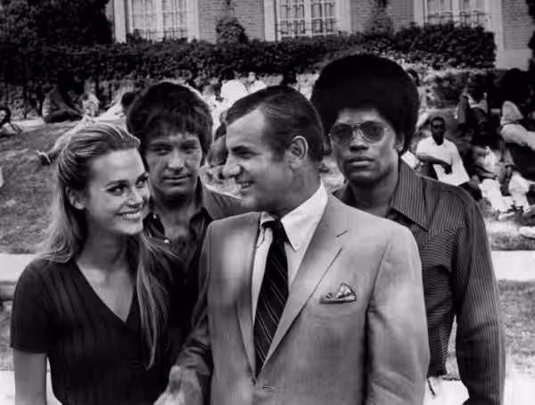 1970 cast photo from the television program The Mod Squad. From left: Peggy Lipton, Michael Cole, Tige Andrews, Clarence Williams III.