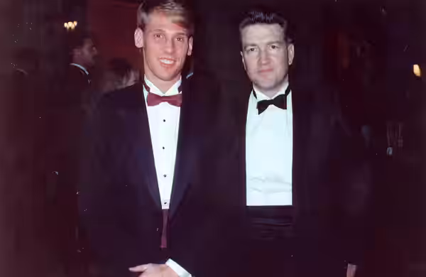 Bruce Linser with director David Lynch at the Governor's Ball held immediately after the 1990 Emmy Awards 9/16/90 - Permission granted to copy, publish, broadca
