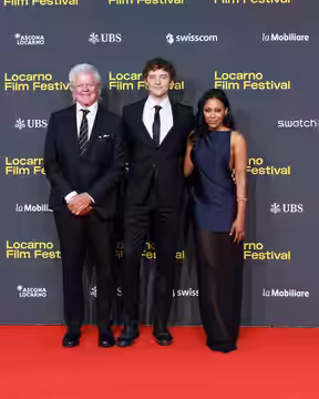 Duwayne Dunham, Josh Whitehouse, Meagan Holder attend the "Le Pays d'Arto" red carpet during the 78th Locarno Film Festival on August 06, 2025 in Locarno, Switz