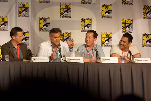 "Burn Notice" Panel. Director Tim Matheson, actor Bruce Campbell, creator Matt Nix and screenwriter Alfredo Barrios Jr. at San Diego 2010 Comic-Con Internationa