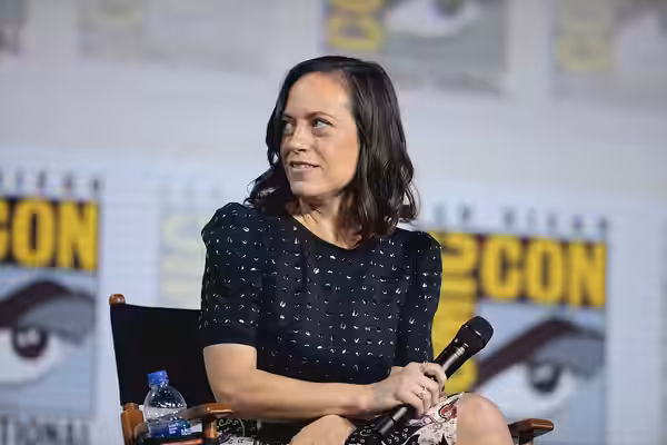 Lauren Schmidt Hissrich speaking at the 2019 San Diego Comic Con International, for "The Witcher", at the San Diego Convention Center in San Diego, California. 