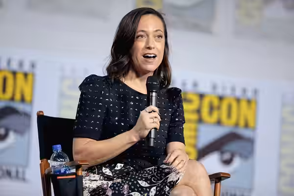 Lauren Schmidt Hissrich speaking at the 2019 San Diego Comic Con International, for "The Witcher", at the San Diego Convention Center in San Diego, California. 