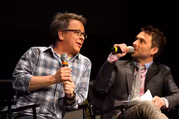 Rich Moore &amp; Chris Hardwick speaking at the 2012 San Diego Comic-Con International in San Diego, California. Please attribute to Gage Skidmore if used elsew