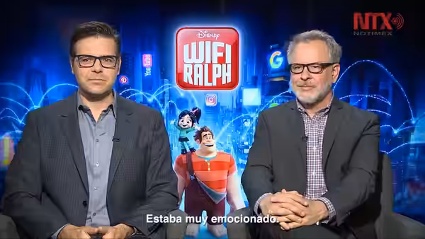Screenwriter Phil Johnston (left) and director Rich Moore (right) at a press conference. (2018)