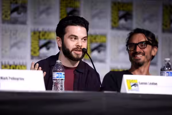 Samm Levine and Luke Edwards speaking at the 2023 San Diego Comic Con International, for "Underdeveloped", at the San Diego Convention Center in San Diego, Cali