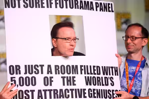 Billy West &amp; David X. Cohen speaking at the 2012 San Diego Comic-Con International in San Diego, California. Please attribute to Gage Skidmore if used elsew