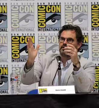 Dana Gould speaking at a Stan Against Evil panel during the 2017 Comic-Con International at the San Diego Convention Center.