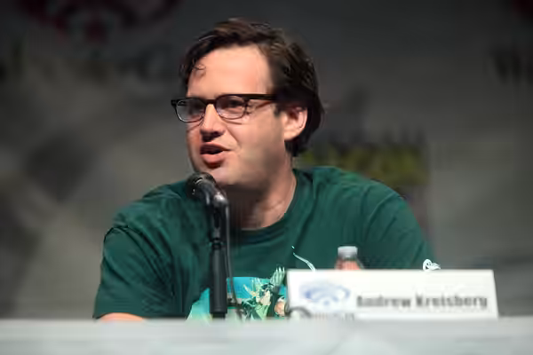 Andrew Kreisberg speaking at the 2015 Wondercon, for "The Flash", at the Anaheim Convention Center in Anaheim, California. Please attribute to Gage Skidmore if 