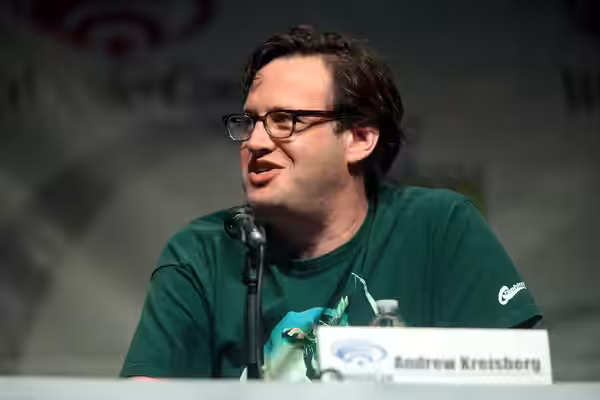 Andrew Kreisberg speaking at the 2015 Wondercon, for "The Flash", at the Anaheim Convention Center in Anaheim, California. Please attribute to Gage Skidmore if 
