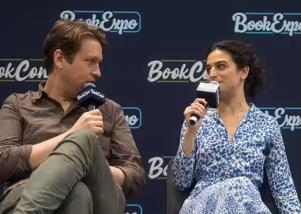 Pete Holmes and Jenny Slate at BookExpo at the Javits Center in New York City, May 2019.