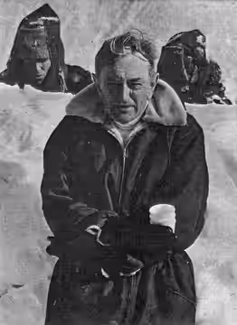 Photograph of the English film director David Lean (1908–1991) in Northern Finland early in 1965, during the shooting of "Doctor Zhivago".