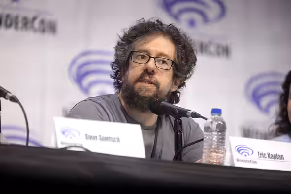 Eric Kaplan speaking at the 2019 WonderCon, for "The Big Bang Theory", at the Anaheim Convention Center in Anaheim, California. Please attribute to Gage Skidmor