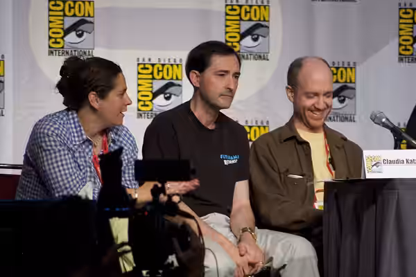 2010 Comic Con panel for Futurama. Pictured are Claudia Katz, Patric M. Verrone, and Ken Keeler.