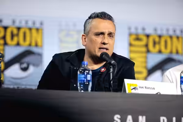 Joe Russo speaking at the 2019 San Diego Comic Con International, for "A Conversation with the Russo Brothers", at the San Diego Convention Center in San Diego,