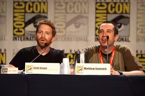 Seth Green and Matthew Senreich at the 2011 San Diego Comic-Con International in San Diego, California. Please attribute to Gage Skidmore if used elsewhere.