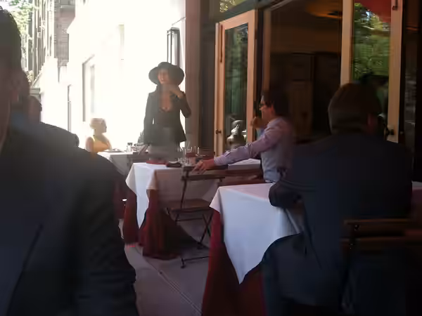 Actors Matthew Bomer and Eliza Dushku, at 10 Downing, a restaurant in Manhattan's West Village, during the June 7, 2011 filming of "On the Fence", the ninth epi