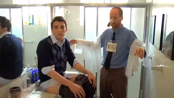 A screenshot from "The Coach (featuring Joss Whedon)", a sketch comedy video posted to YouTube by BriTANicK (2012)