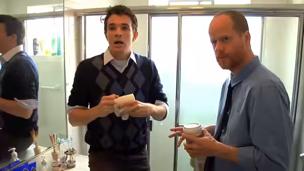 A screenshot from "The Coach (featuring Joss Whedon)", a sketch comedy video posted to YouTube by BriTANicK (2012)