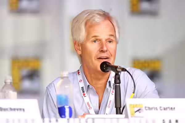 Chris Carter speaking at the 2013 San Diego Comic Con International, for "The X-Files" 20th Anniversary panel, at the San Diego Convention Center in San Diego, 