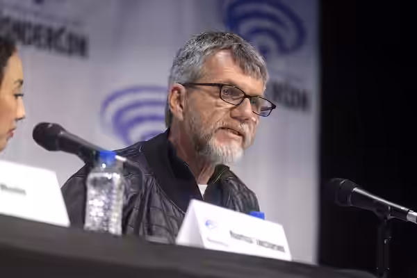 Jeffrey Bell speaking at the 2019 WonderCon, for "Marvel's Agents of S.H.I.E.L.D.", at the Anaheim Convention Center in Anaheim, California. Please attribute to
