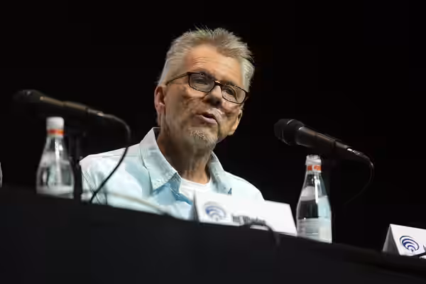 Jeffrey Bell speaking at the 2018 WonderCon, for "Agents of S.H.I.E.L.D.", at the Anaheim Convention Center in Anaheim, California. Please attribute to Gage Ski