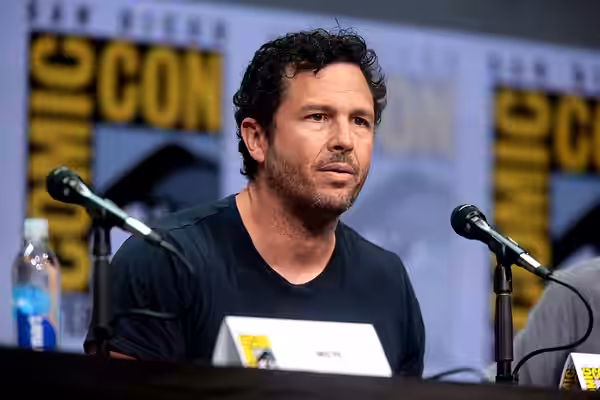 Eric Newman speaking at the 2017 San Diego Comic Con International, for "Bright", at the San Diego Convention Center in San Diego, California. Please attribute 