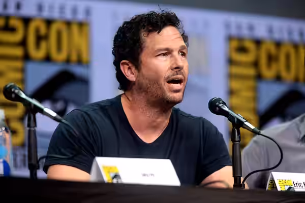 Eric Newman speaking at the 2017 San Diego Comic Con International, for "Bright", at the San Diego Convention Center in San Diego, California. Please attribute 