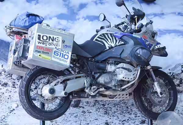 Ewan McGregor's motorbike from "long Way Down", now in the Riverside Museum, Glasgow (2014)