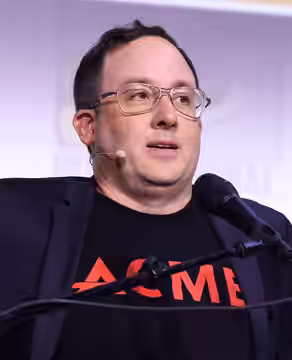 P. J. Byrne speaking at the 2025 San Diego Comic-Con International in San Diego, California.