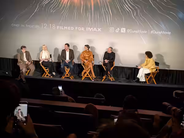 (left to right) Robert Pattinson, Anya Taylor-Joy, Javier Bardem, Zendaya, Denis Villeneuve and Reece Feldman at a Dune: Part Three Trailer Launch event in Los  (2026)