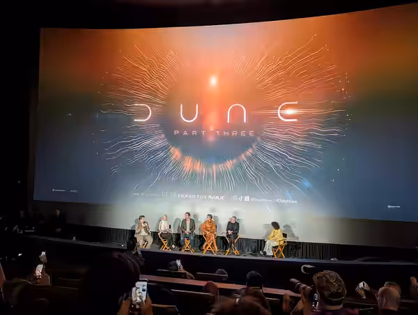 (left to right) Robert Pattinson, Anya Taylor-Joy, Javier Bardem, Zendaya, Denis Villeneuve and Reece Feldman at a Dune: Part Three Trailer Launch event in Los  (2026)