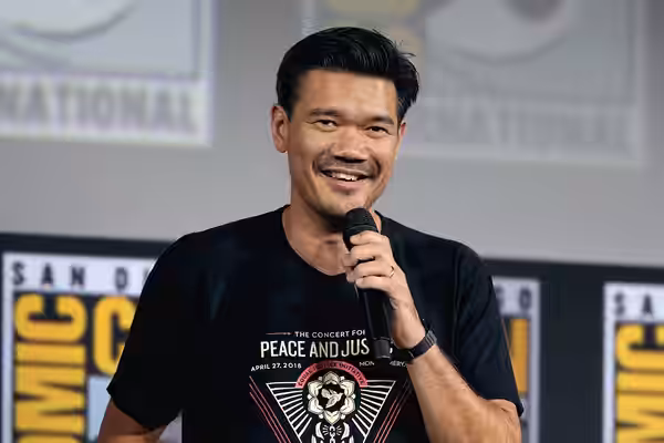 Destin Daniel Cretton speaking at the 2019 San Diego Comic Con International, for "Shang-Chi and the Legend of the Ten Rings", at the San Diego Convention Cente