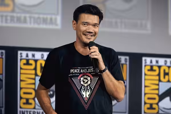 Destin Daniel Cretton speaking at the 2019 San Diego Comic Con International, for "Shang-Chi and the Legend of the Ten Rings", at the San Diego Convention Cente
