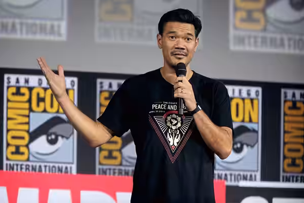 Destin Daniel Cretton speaking at the 2019 San Diego Comic Con International, for "Shang-Chi and the Legend of the Ten Rings", at the San Diego Convention Cente