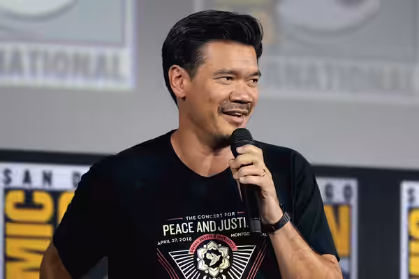 Destin Daniel Cretton speaking at the 2019 San Diego Comic Con International, for "Shang-Chi and the Legend of the Ten Rings", at the San Diego Convention Cente