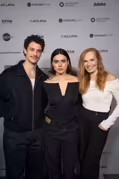 Adam Dimarco, Nina Kiri, and Michèle Duquet (cast) at the premiere for Undertone at Sundance Film Festival 2026.