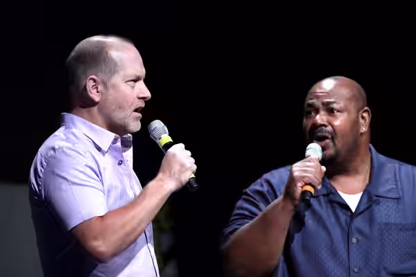 Kevin Michael Richardson &amp; Mike Henry speaking at the 2012 San Diego Comic-Con International in San Diego, California. Please attribute to Gage Skidmore if 