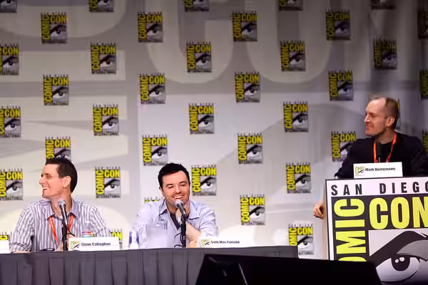 Steve Callaghan, Seth MacFarlane and Mark Hentemann at the 2011 San Diego Comic-Con International in San Diego, California. Please attribute to Gage Skidmore if