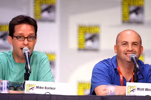 Mike Barker and Matt Weitzman at the 2011 San Diego Comic-Con International in San Diego, California. Please attribute to Gage Skidmore if used elsewhere.