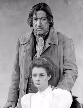 Photo of Richard Boone and guest star Diana Muldaur from the television program Hec Ramsey. (1973)