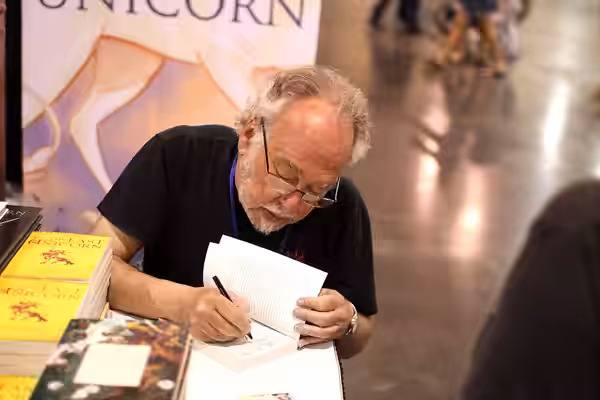 Peter S. Beagle at the 2012 Phoenix Comicon in Phoenix, Arizona. Please attribute to Gage Skidmore if used elsewhere.