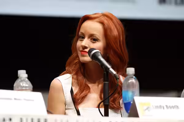 Lindy Booth speaking at the 2013 San Diego Comic Con International, for "Kick-Ass 2", at the San Diego Convention Center in San Diego, California. Please attrib