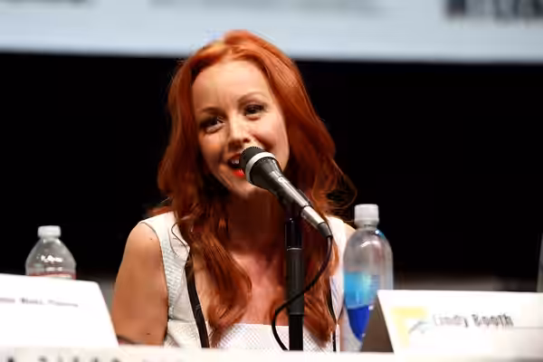 Lindy Booth speaking at the 2013 San Diego Comic Con International, for "Kick-Ass 2", at the San Diego Convention Center in San Diego, California. Please attrib