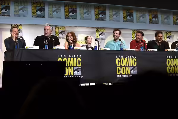 Alan Tudyk, PJ Haarsma, Mindy Sterling, Felicia Day, Liam McIntyre, Nolan North and Lou Ferrigno speaking at the 2016 San Diego Comic Con International, for "Co