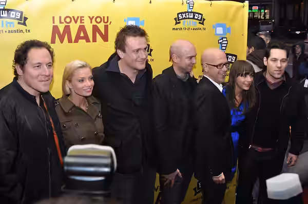 Jon Favreau, Jaime Pressly, Jason Segel, John Hamburg, Larry Levin, Rashida Jones, and Paul Rudd, the cast and director/writers of I Love You, Man, at the premi (2009)