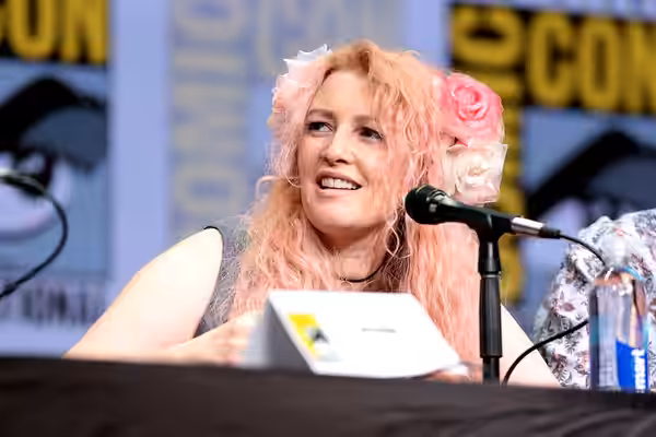 Jane Goldman speaking at the 2017 San Diego Comic Con International, for "Kingsman: The Golden Circle", at the San Diego Convention Center in San Diego, Califor