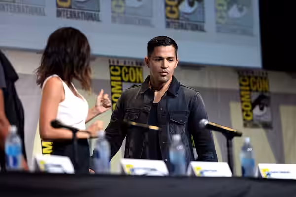 Jay Hernandez speaking at the 2016 San Diego Comic Con International, for "Suicide Squad", at the San Diego Convention Center in San Diego, California. Please a