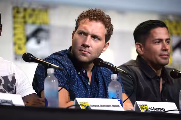 Jai Courtney and Jay Hernandez speaking at the 2016 San Diego Comic Con International, for "Suicide Squad", at the San Diego Convention Center in San Diego, Cal