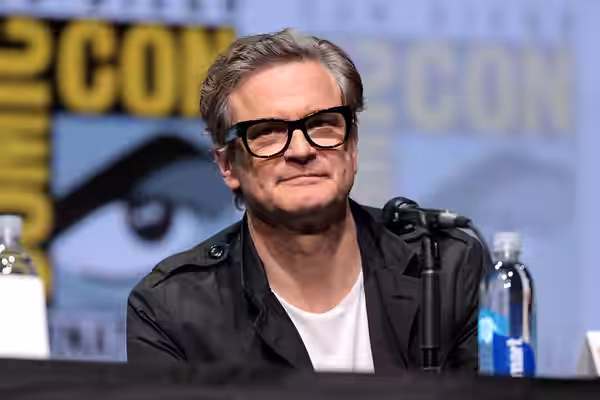 Colin Firth speaking at the 2017 San Diego Comic Con International, for "Kingsman: The Golden Circle", at the San Diego Convention Center in San Diego, Californ